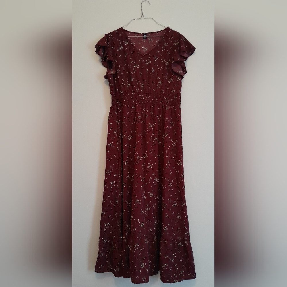 SHEIN Burgundy Floral Maxi Dress